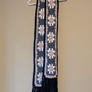 Elegant Black and Pink Crochet Scarf